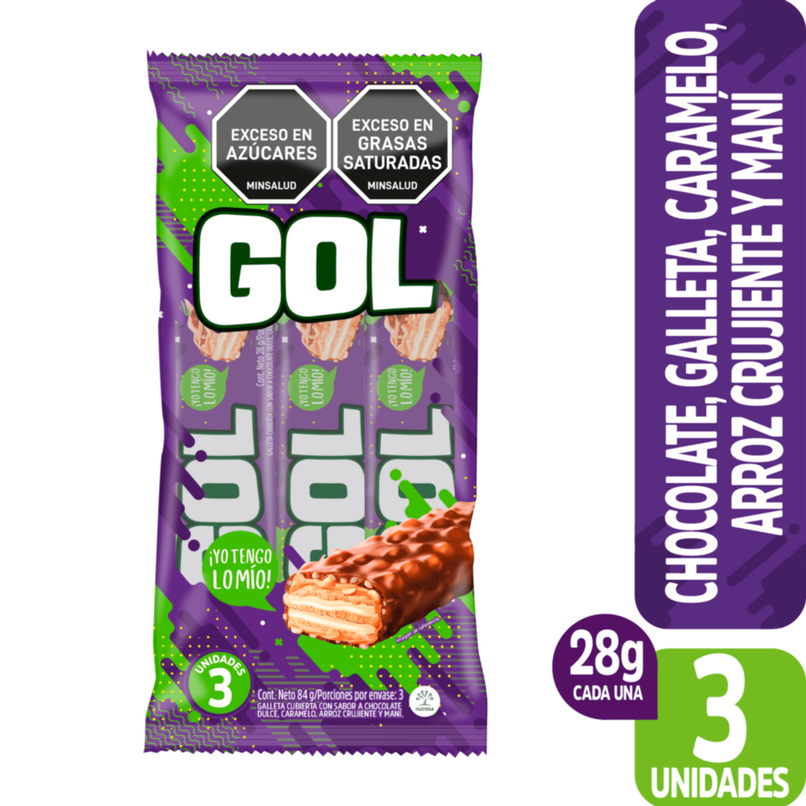 Gol Chocolate Cookie Bars Chocolatina Wafer Caramel Crunch 3-Pack - 84g