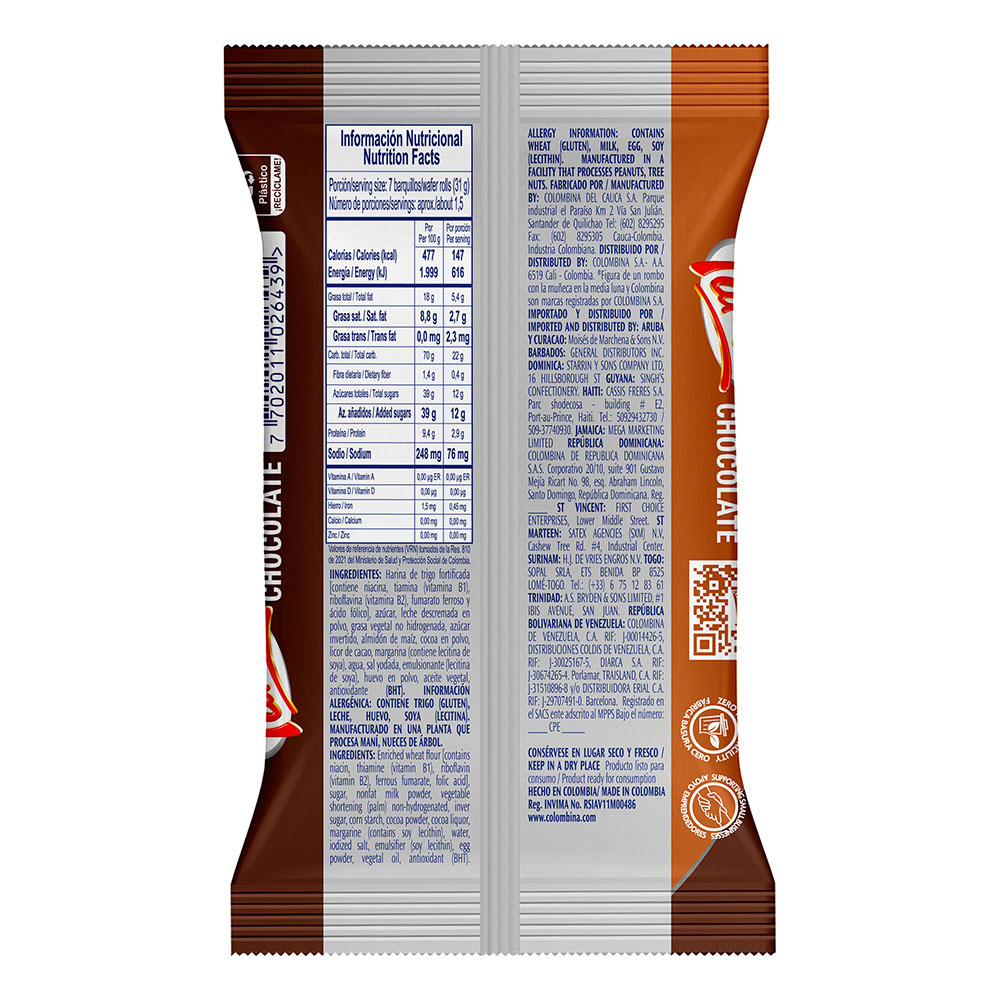 Piazza Wafers Chocolate Barquillos Sabor a Chocolate Crunchy Snack - 44g