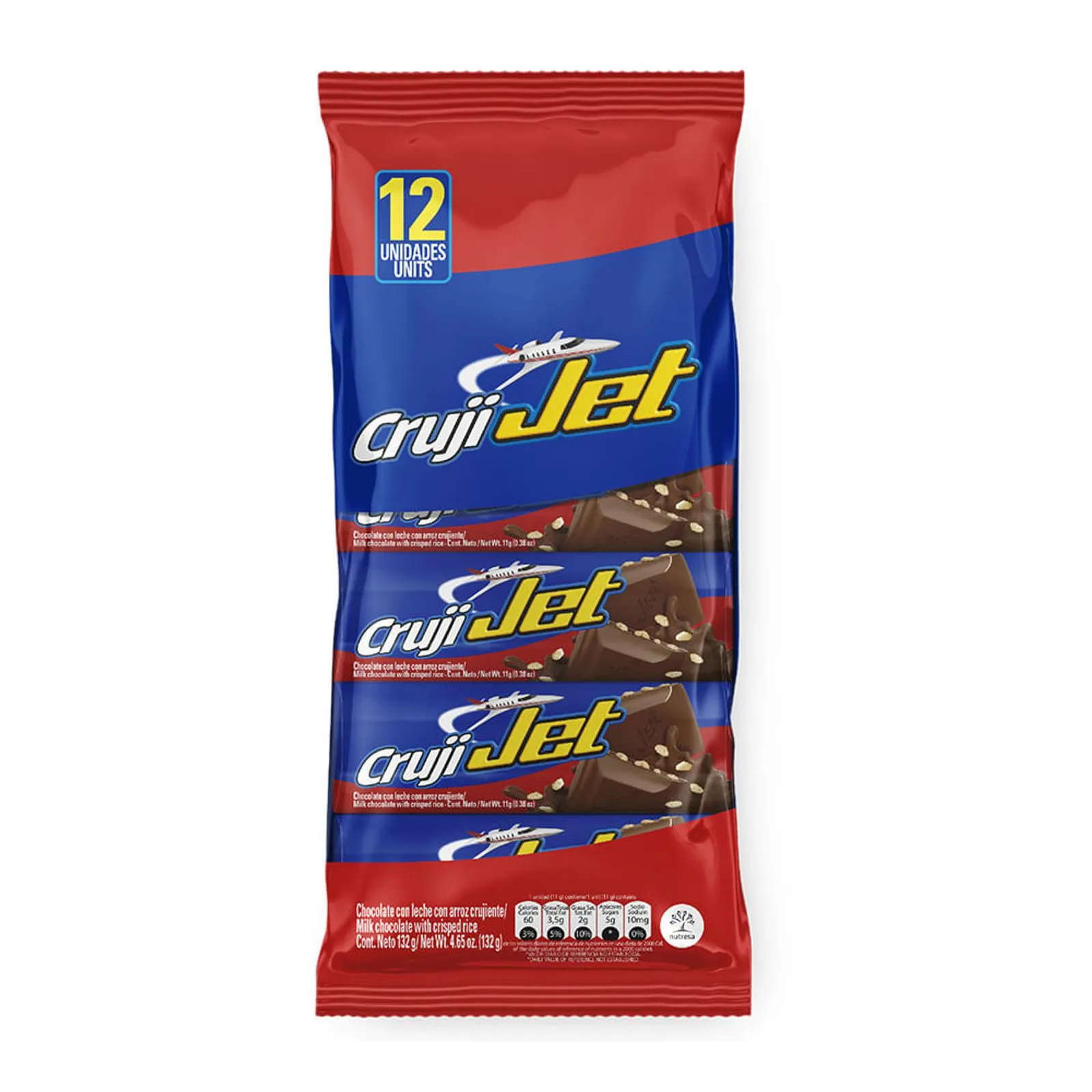 CrujiJet Chocolate Bar with Crispy Rice Chocolatina Arroz Tostado 12-Pack 11g