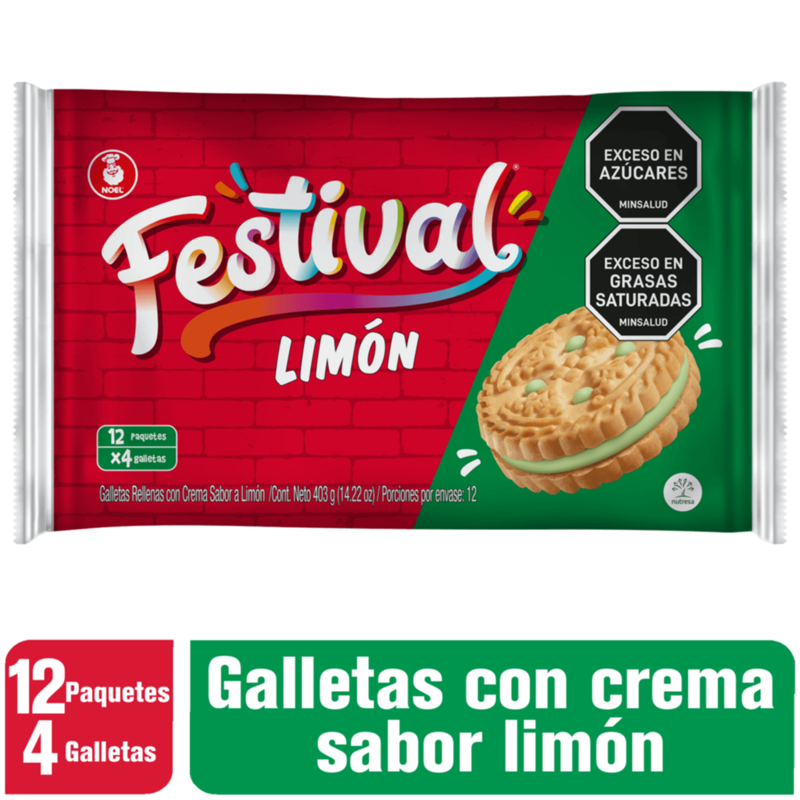 Festival Lemon Flavor Cookies Galletas con Crema de Limon Crunchy 12-Pack 400g