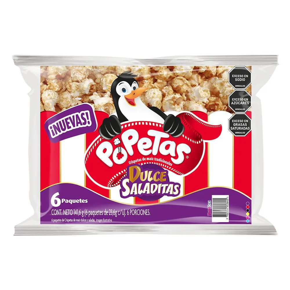 Popetas Sweet Salty Popcorn Palomitas Dulce Sal Crunchy Snack 6-Units 145.8g