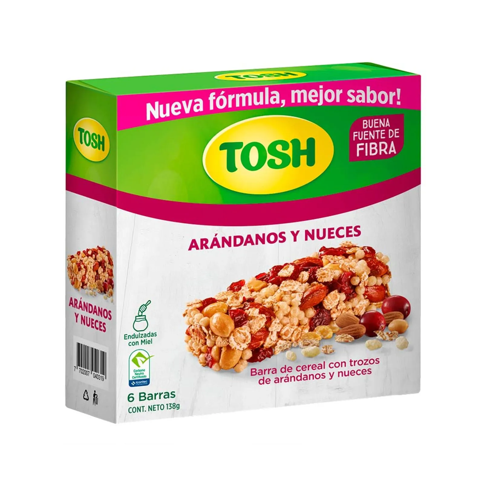 Tosh Cereal Bar Cranberry Chunks Walnuts Healthy Fiber Snack Mix 6-Pack 138g