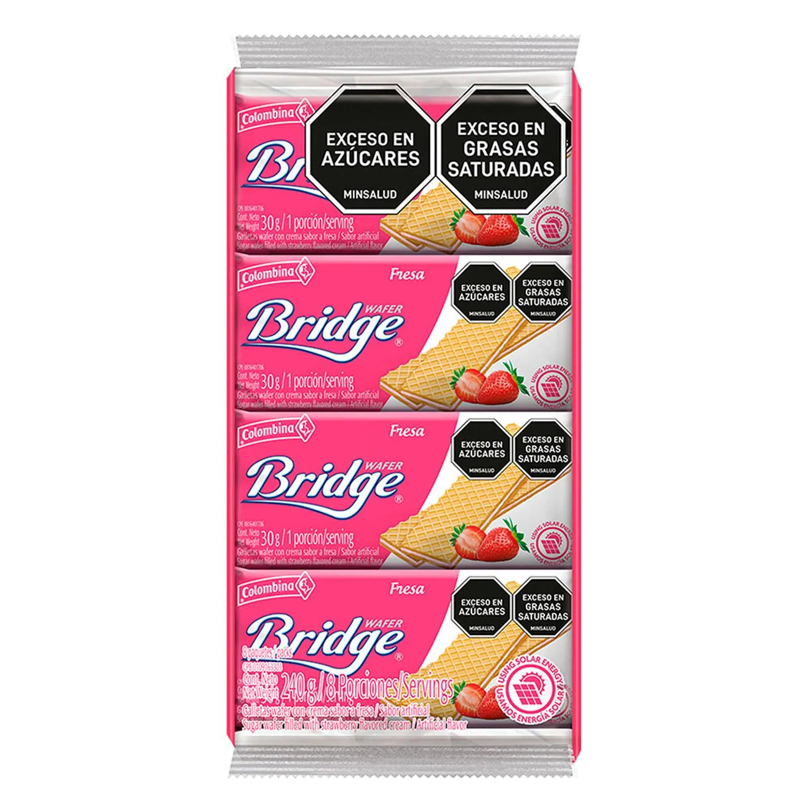 Bridge Strawberry Wafer Cookies Galletas Wafer Sabor a Fresa Pack 8-Units 240g