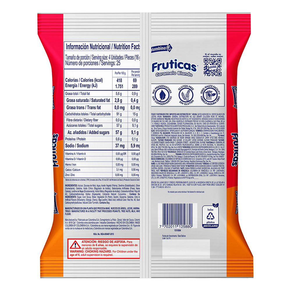 Fruticas Soft Candy Assorted Fruit Flavors Caramelos Blandos Pack 100u 400g