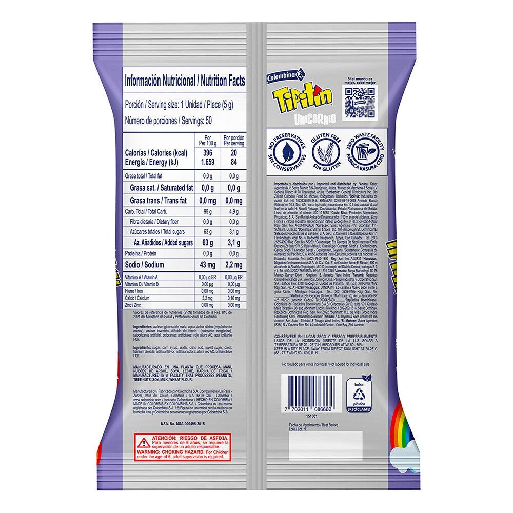 Colombina Tipitin Strawberry Unicorn Candy Caramelos Unicornio Fresa 50u - 250g