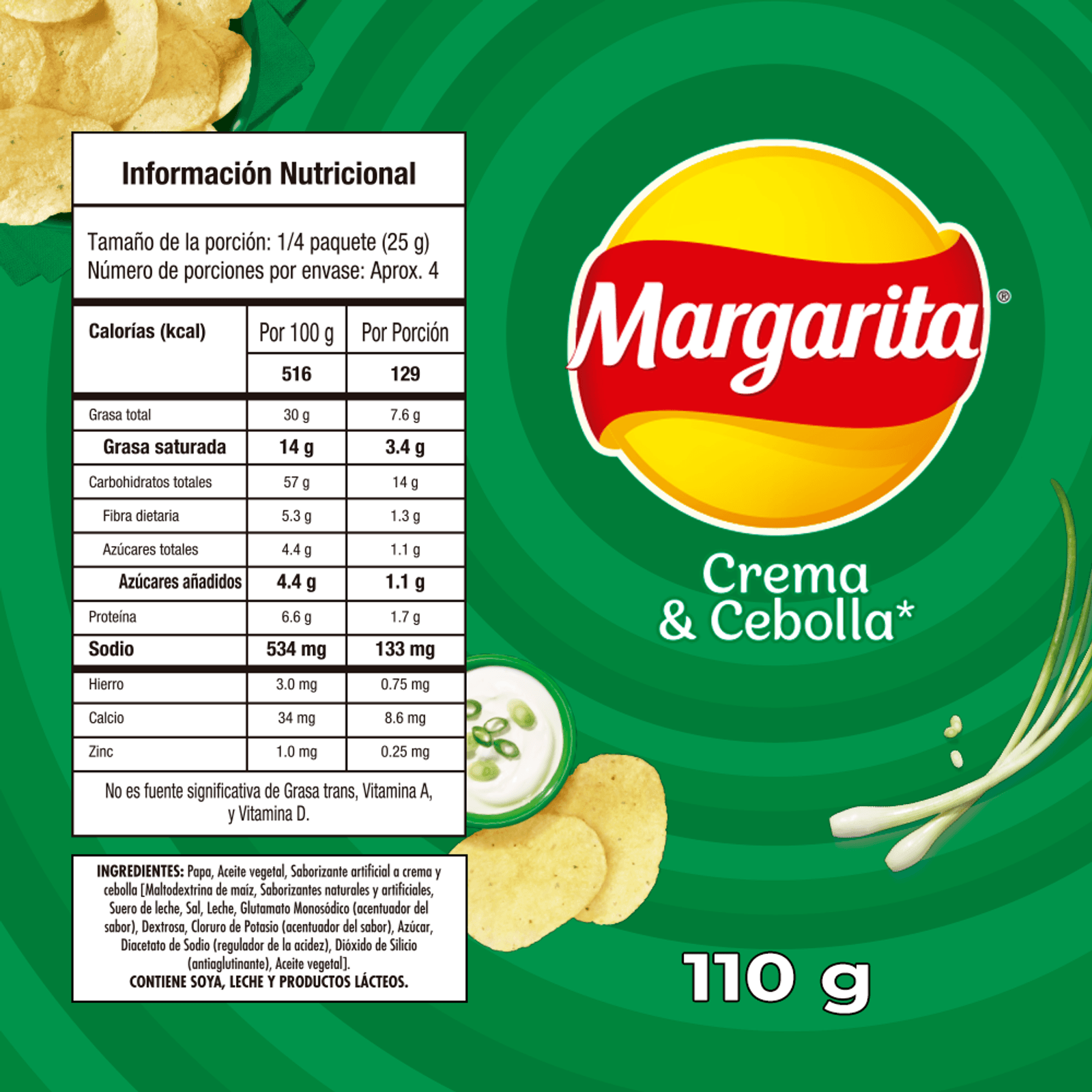 Frito Lay Margarita Potato Chips Cream and Onion Flavor Savory Snack Bag - 110g