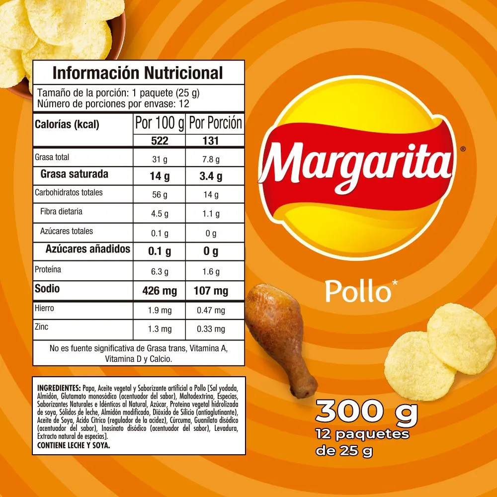 Frito Lay Margarita Potato Chips Chicken Flavor Pollo Snacks 12-Pack x 25g