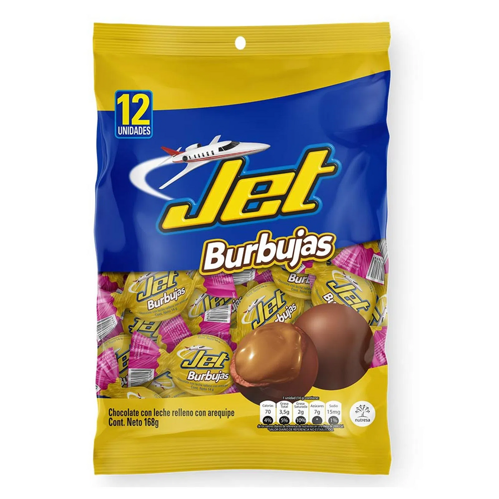 Jet Burbujas Chocolate Filled with Milk Caramel Cream Bubbles Box - 168g