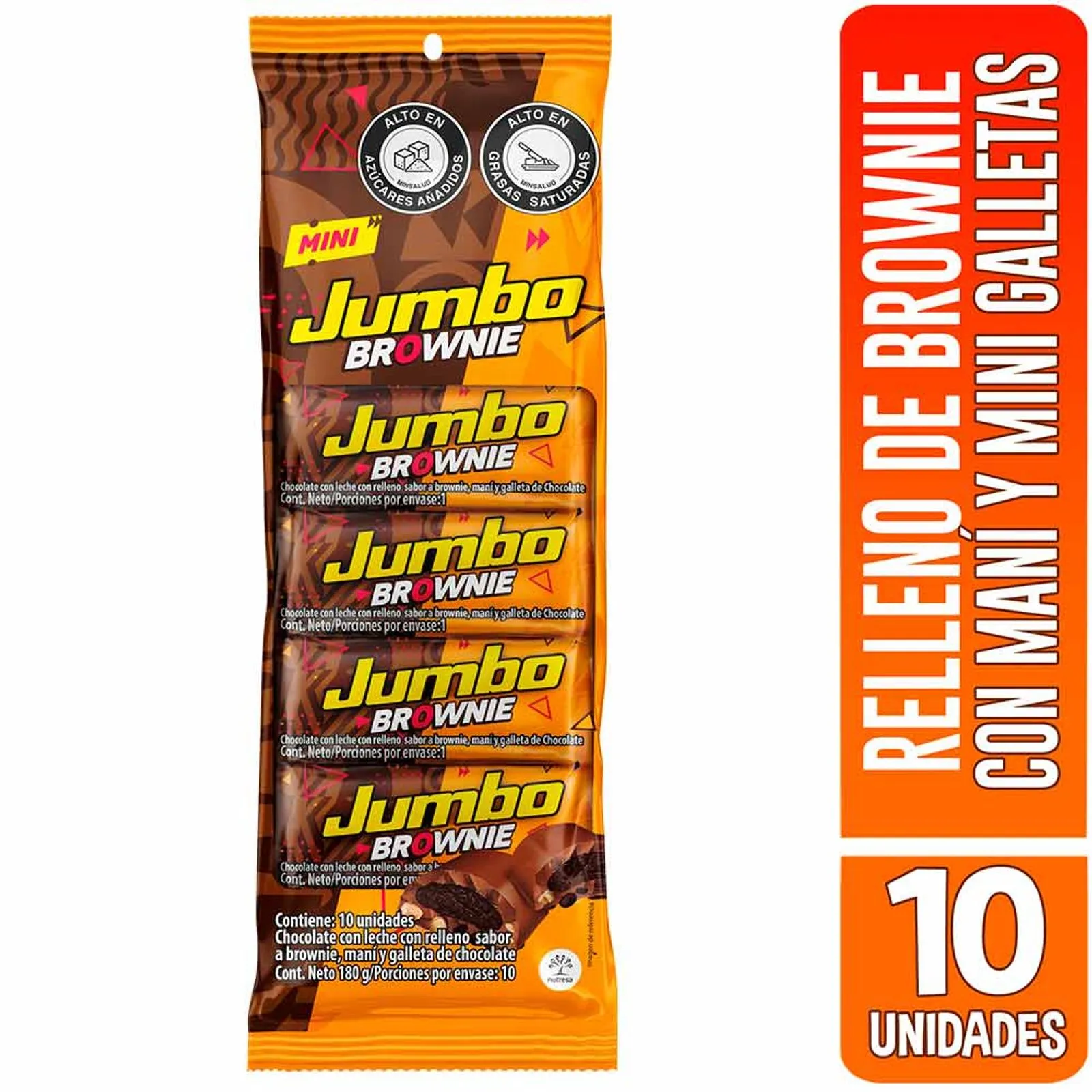 Jumbo Brownie Mini Chocolate Bars Delicious Sweet Cocoa Snacks 10-Pack 18g