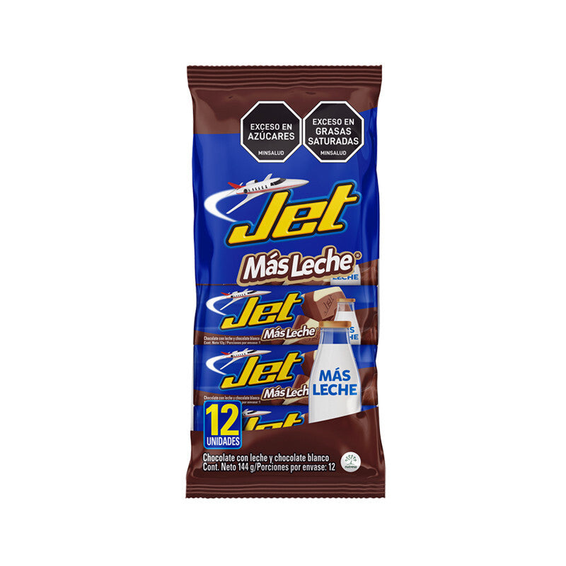 Jet Mas Leche More Milk Chocolate Bar Traditional Cocoa Sweet Snacks 12-Pack 12g