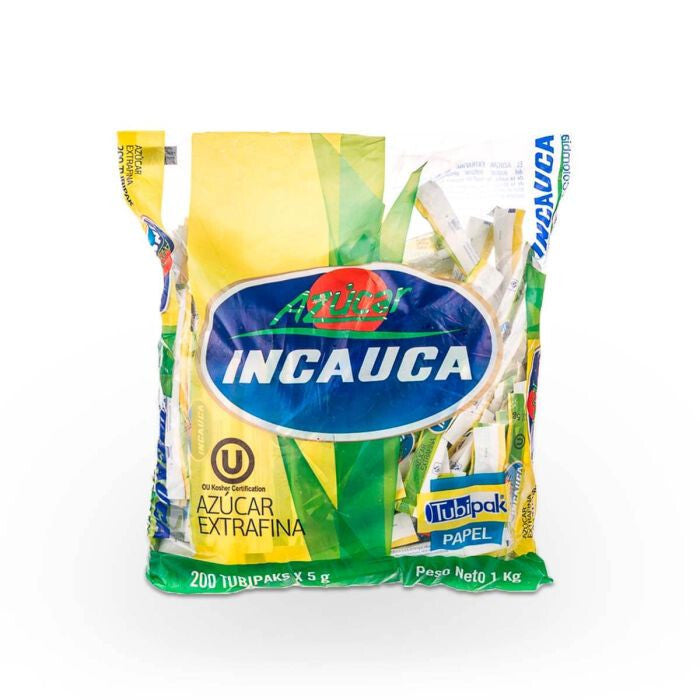 Incauca White Sugar 200 Single Bags Pack Individual Packets - 2.2 lb (1000g)