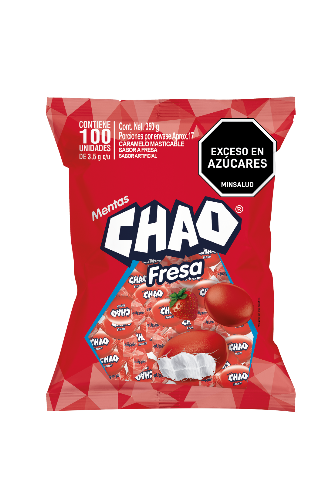 Colombia Super alimentos Mint Chao Strawberry Bag x100Und x350G,  MENTA FRESA
