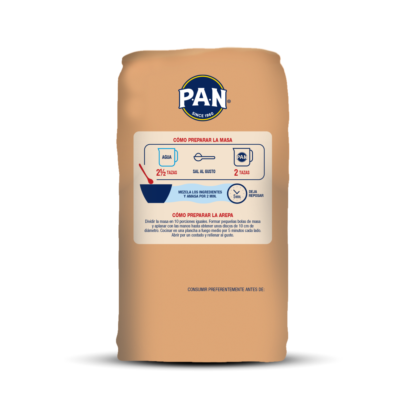 PAN Precooked Yellow Corn Flour Harina de Maiz Amarillo Arepas Premium - 1 kg