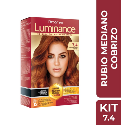 Kit de Tinte Permanente para el Cabello Recamier 7.4 Rubio Cobrizo Medio