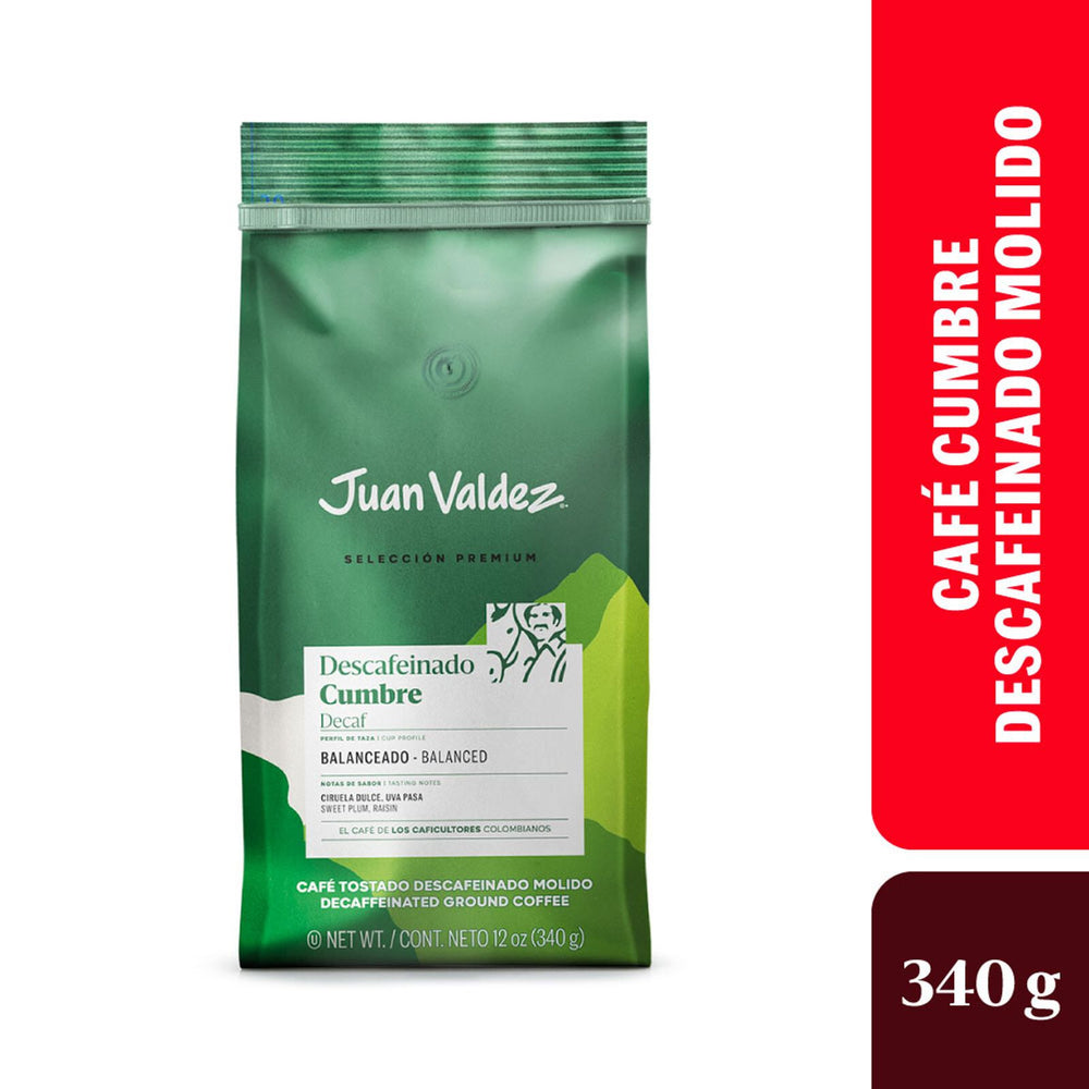 Juan Valdez Ground Decaf Coffee Cumbre Decaffeinated Premium Rich Dark Blend