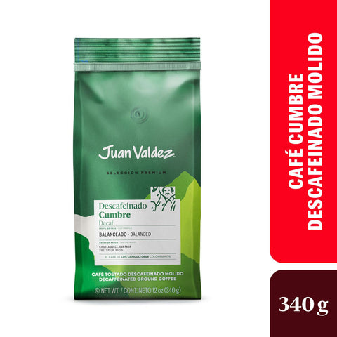 Juan Valdez Ground Decaf Coffee Cumbre Decaffeinated Premium Rich Dark Blend