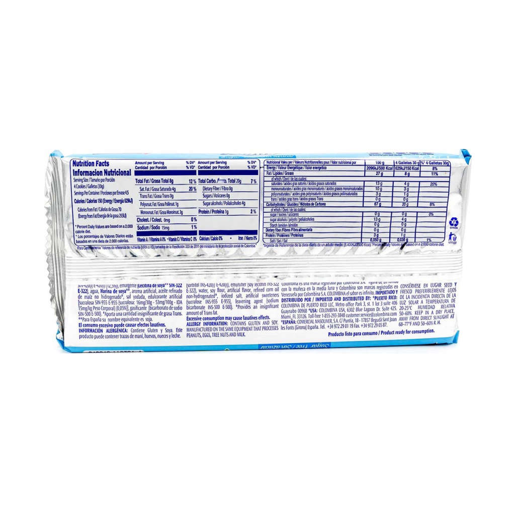 Bridge Sugar-Free Vanilla Wafer Cookies Galletas Oblita No Sugar 6-Units 168g