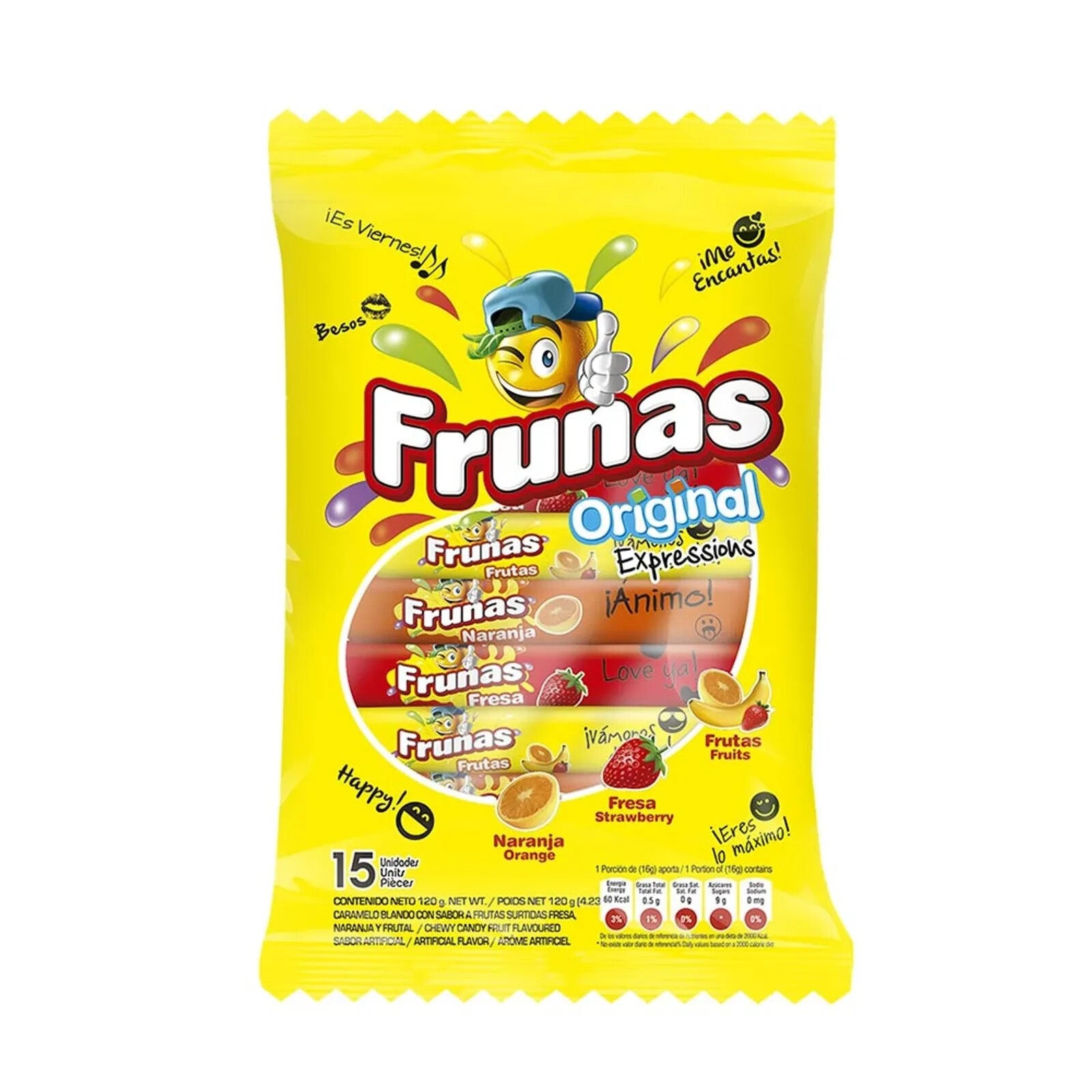 Frunas Candies Frunas Expressions Tube Soft Chewy Fruit Sweets 15-Units 120g