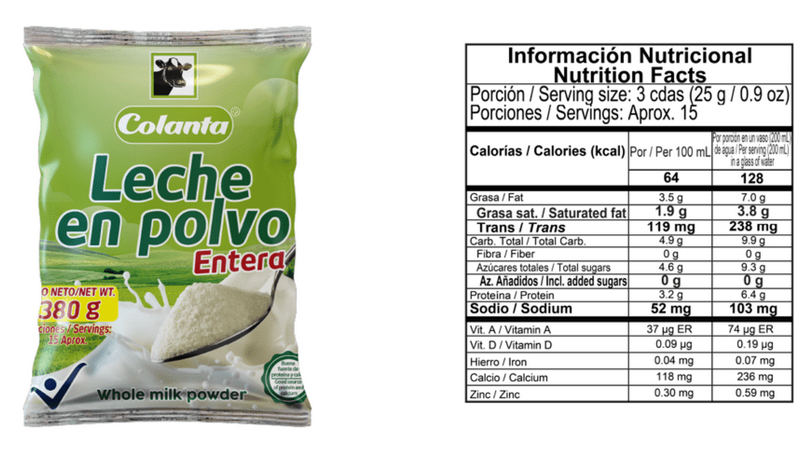 Colanta Whole Milk Powder Leche Entera en Polvo Full Cream Rich Grains - 380g