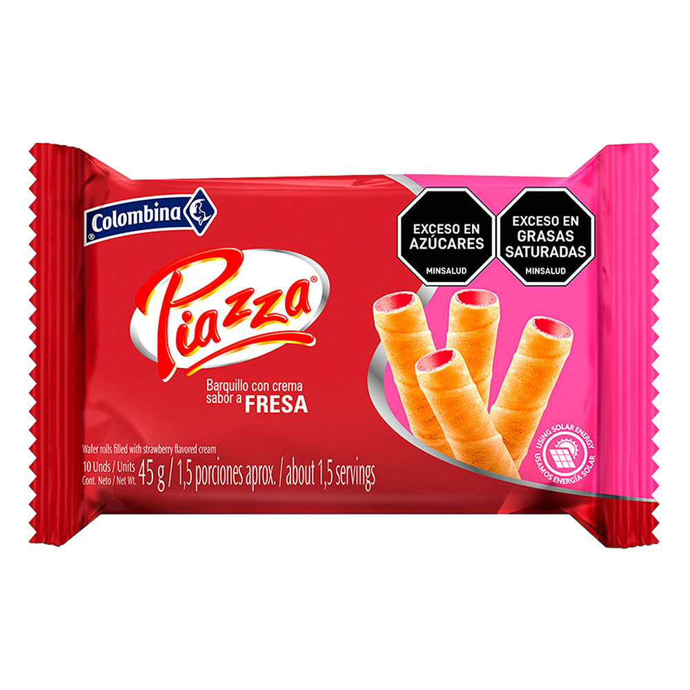 Piazza Wafers Strawberry Barquillos Sabor a Fresa Crunchy Snack - 44g