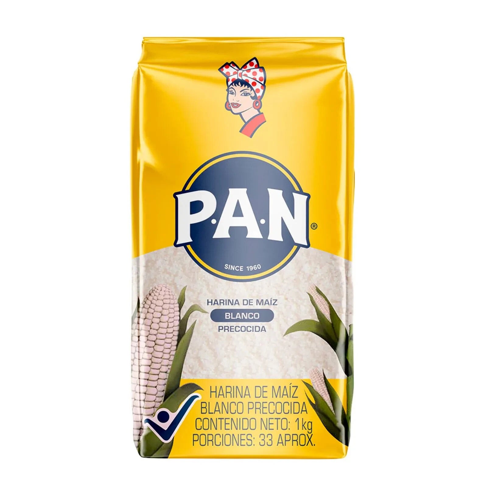 PAN Precooked White Corn Flour Harina de Maiz Blanco Arepas Premium - 1 kg