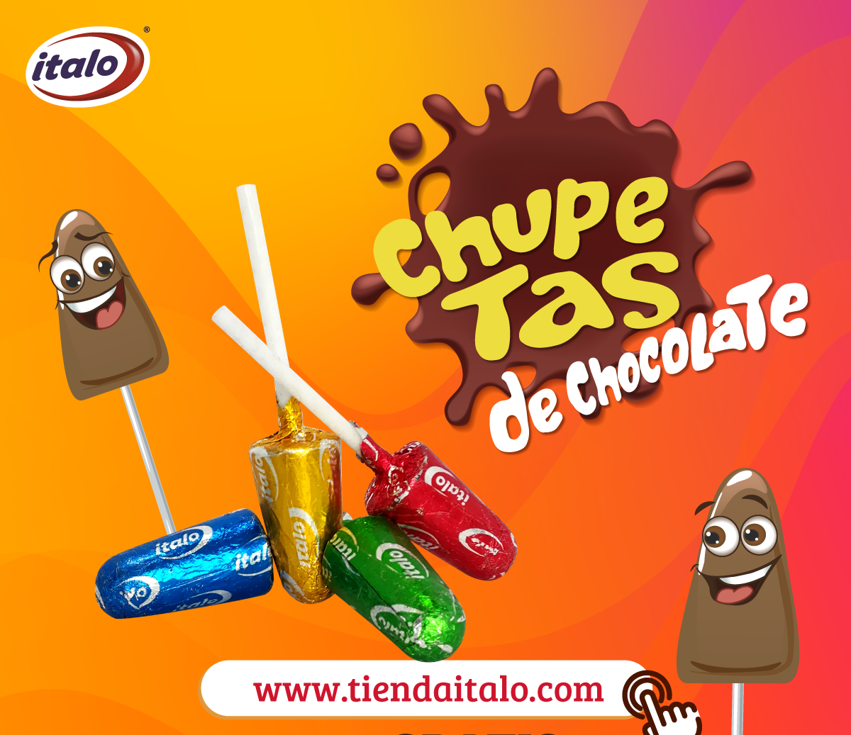 Italo Chocolate Lollipop Chupeta de Chocolate Creamy Cocoa Sweet Treat 70g