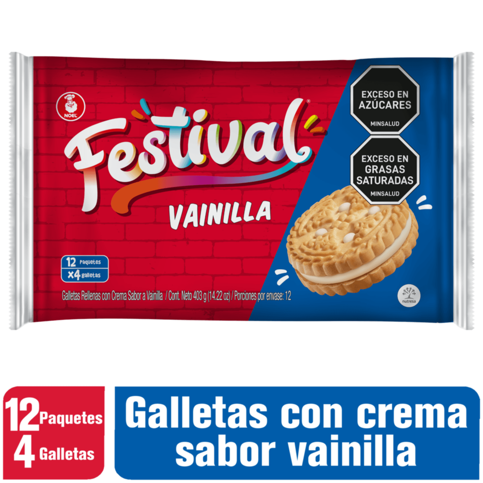 Festival Vanilla Flavor Cookies Galletas con Crema de Vainilla 12-Pack 400g