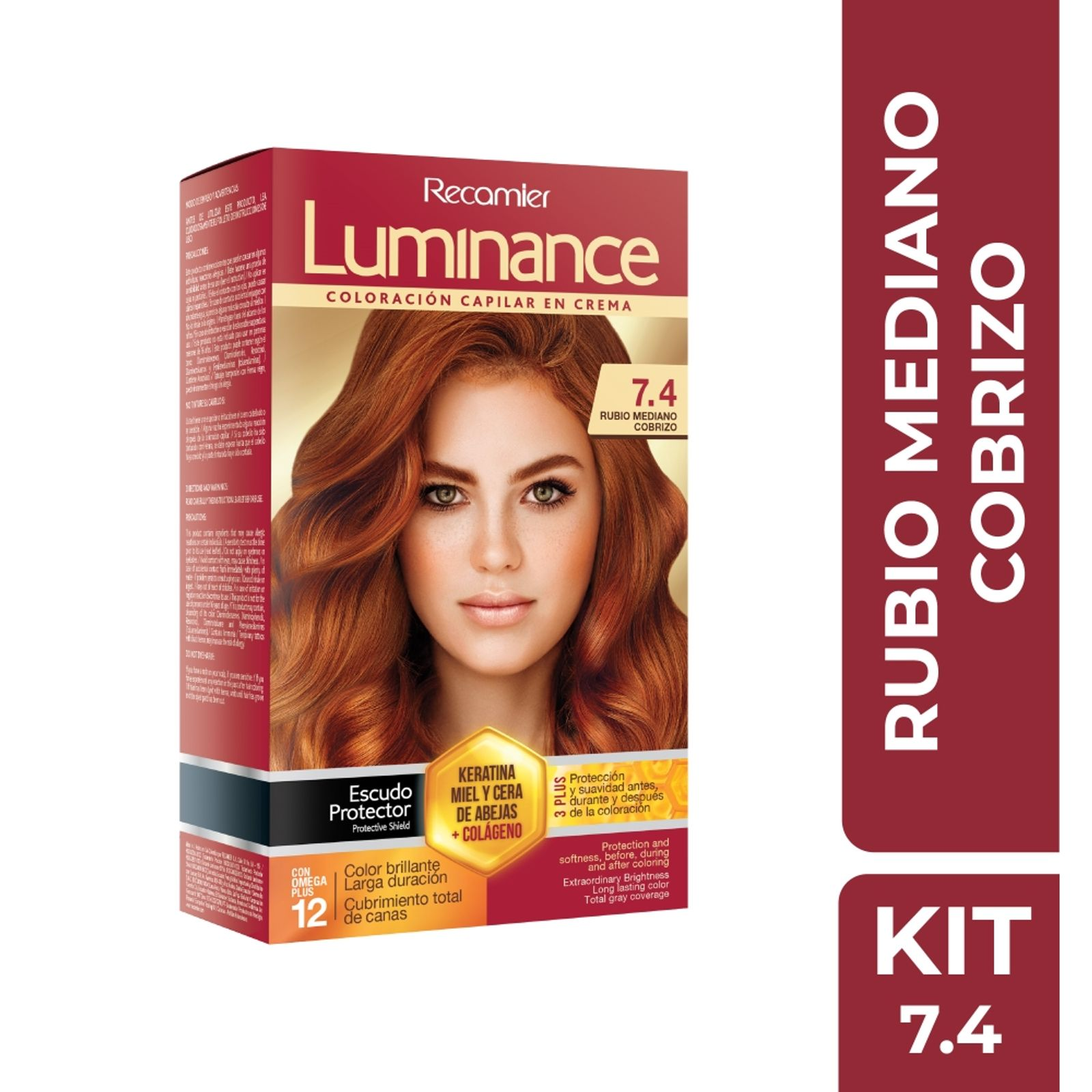 Recamier Hair Color 7.4 Medium Copper Blonde Permanent Rubio Cobrizo Kit