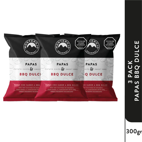 Monterojo Gourmet Potato Chips Sweet BBQ Flavor Barbecue Premium Pack X3 100g