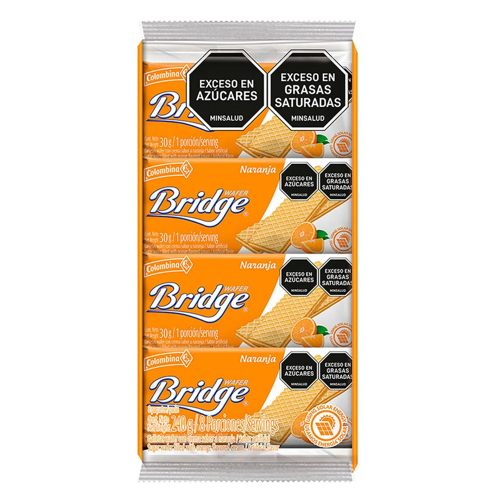 Bridge Orange Wafer Cookies Galletas Wafer Sabor a Naranja Pack 8-Units 240g