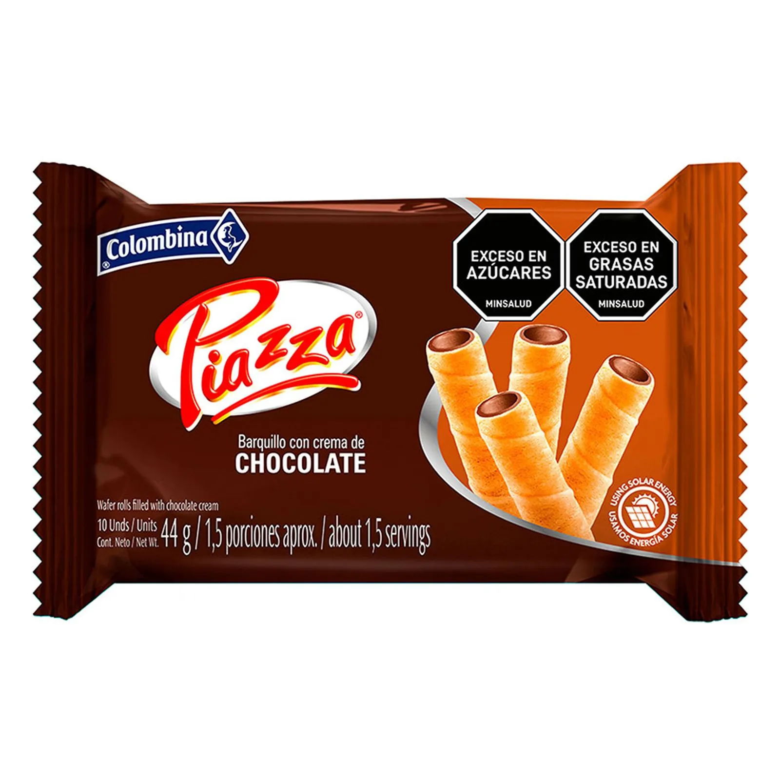 Piazza Wafers Chocolate Barquillos Sabor a Chocolate Crunchy Snack - 44g