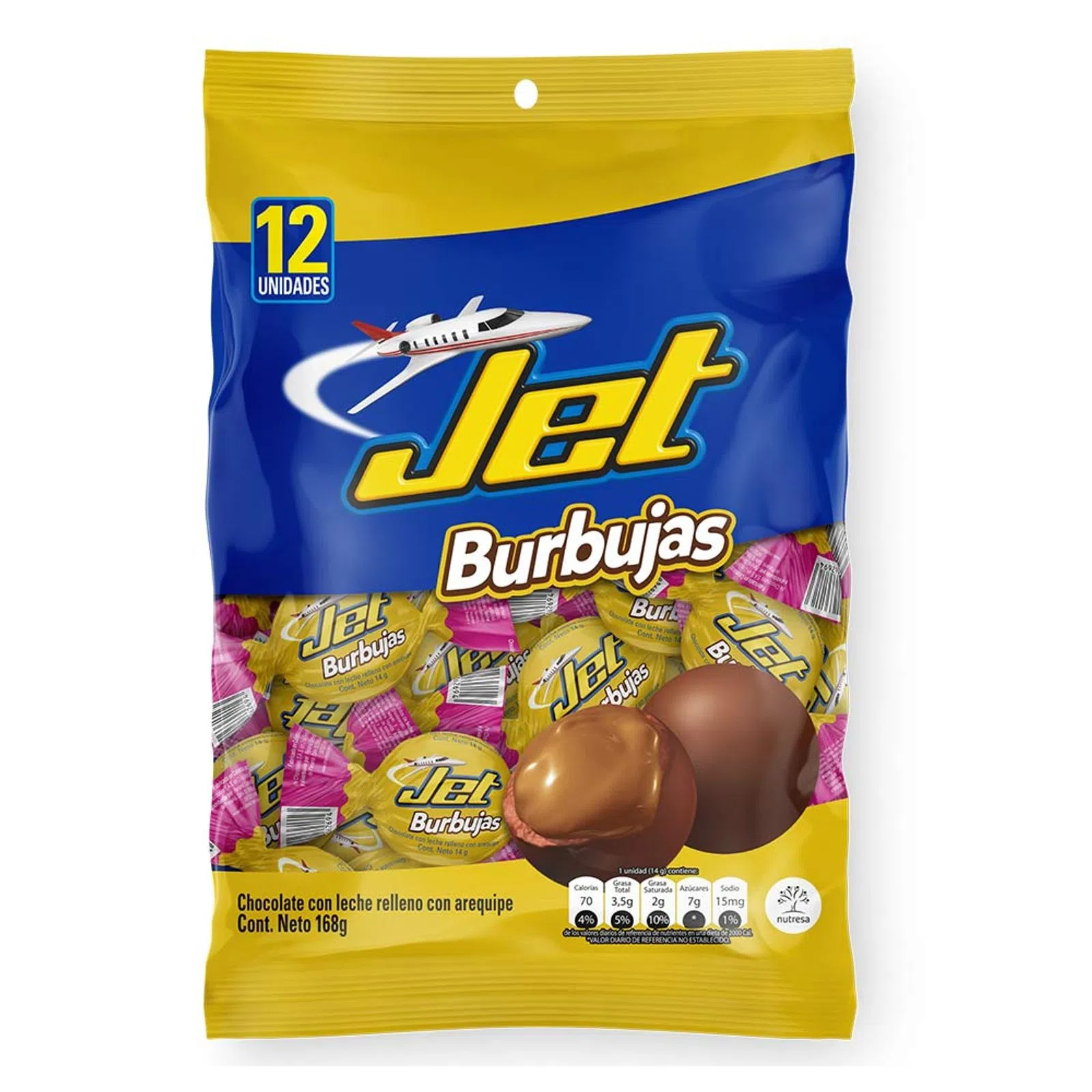 Jet Burbujas Chocolate Filled with Milk Caramel Cream Bubbles Box - 168g