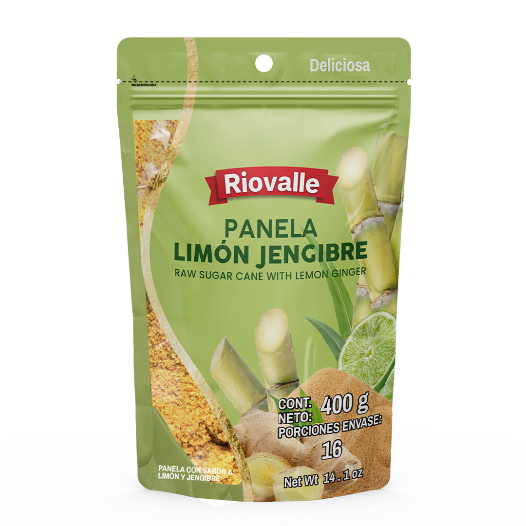 Riovalle Pulverized Panela Lemon Ginger Sugar Cane Powder Lemonade Mix - 400g