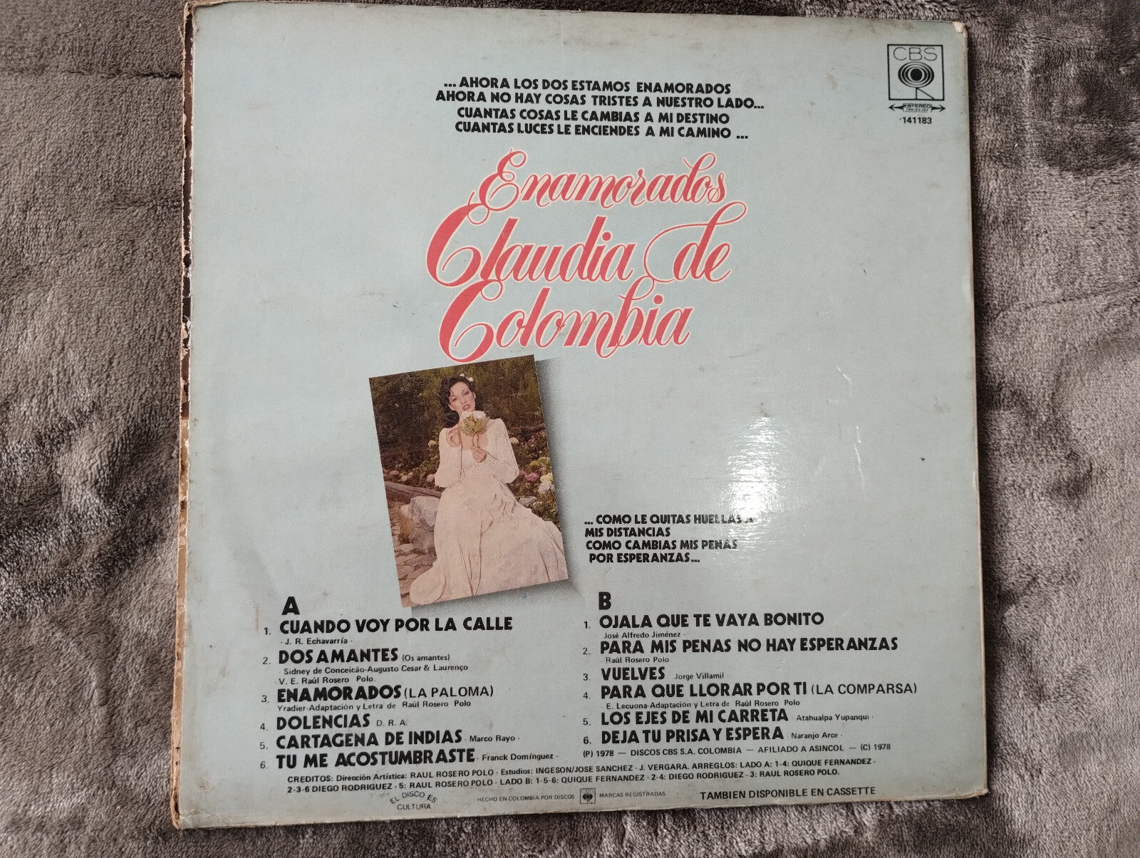 Claudia De Colombia Enamorados CBS Vinyl LP Record Romantic Balada Pop Classic