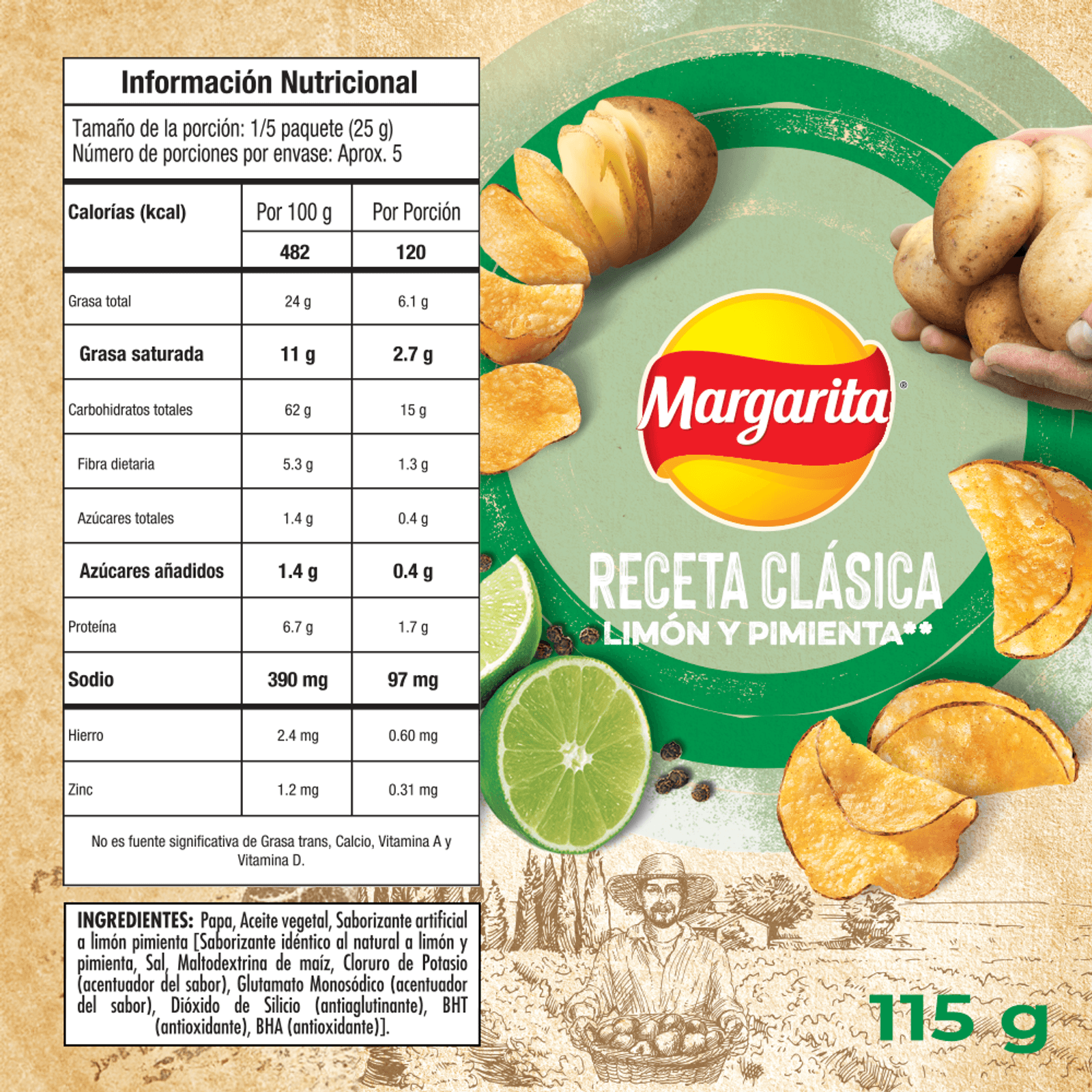 Frito Lay Margarita  Lemon & Pepper Potato Chips 115g. Limon y pimienta