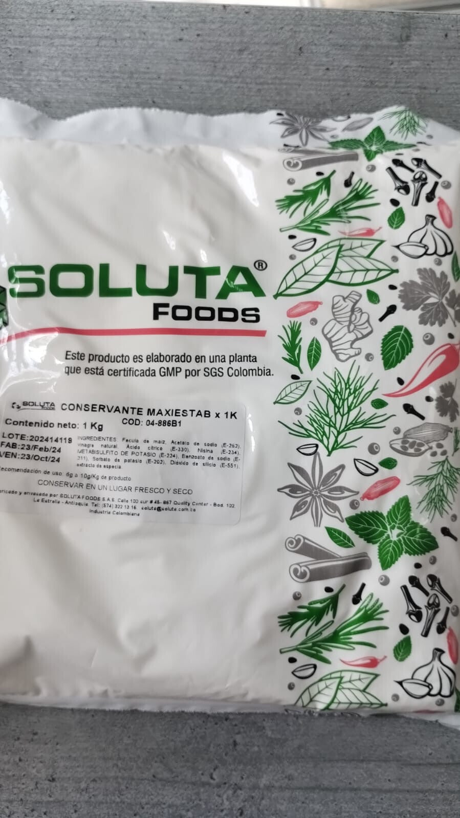 Colombia Maxiestab food preservative 1kg 2.2lb Conservante SOLUTA