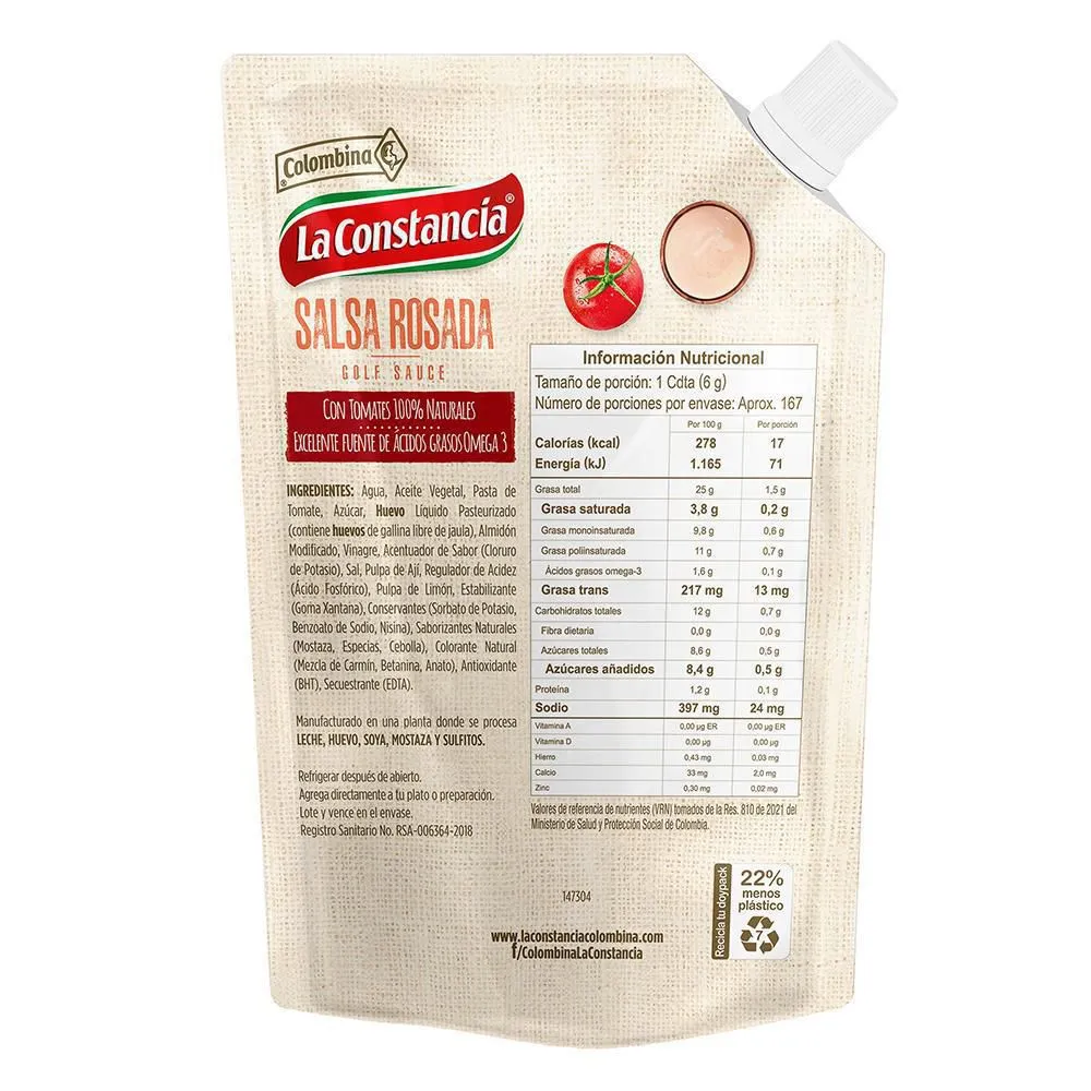 La Constancia Pink Sauce Salsa Rosada Doypack Creamy Dressing Dip - 1000g