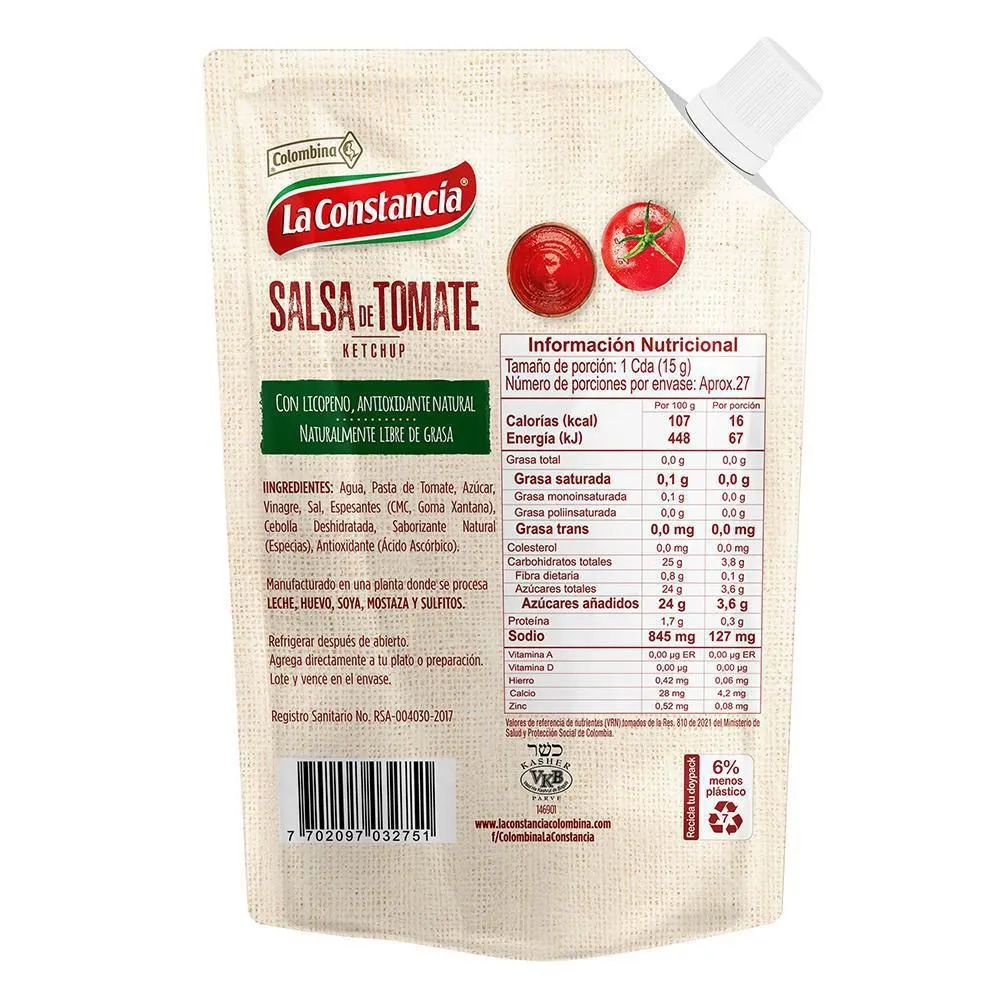 La Constancia Ketchup Sauce Salsa de Tomate Doypack Classic Tomato - 400g