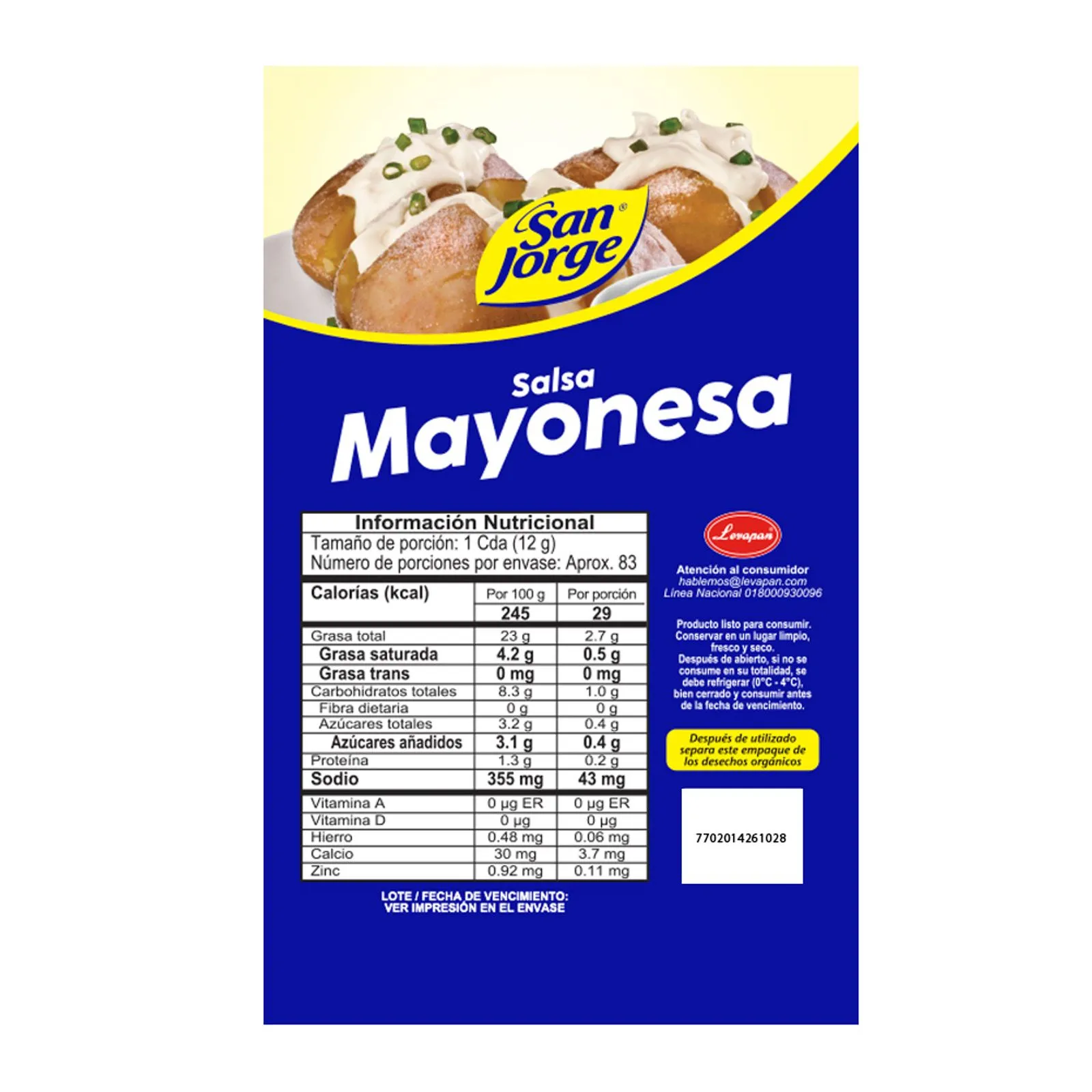San Jorge Mayonnaise Mayonesa Doypack Classic Creamy Dressing - 1000g
