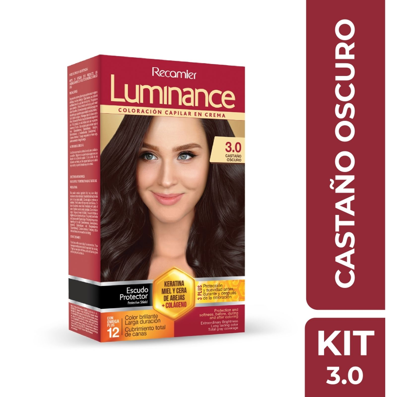 Recamier Hair Color 3.0 Dark Brown Permanent Cream Castano Oscuro Kit
