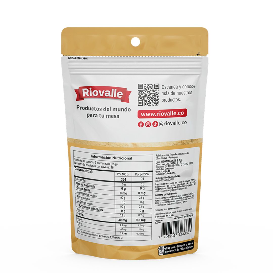 Riovalle Natural Pulverized Panela Sugar Cane Powder Traditional Sweet - 400g