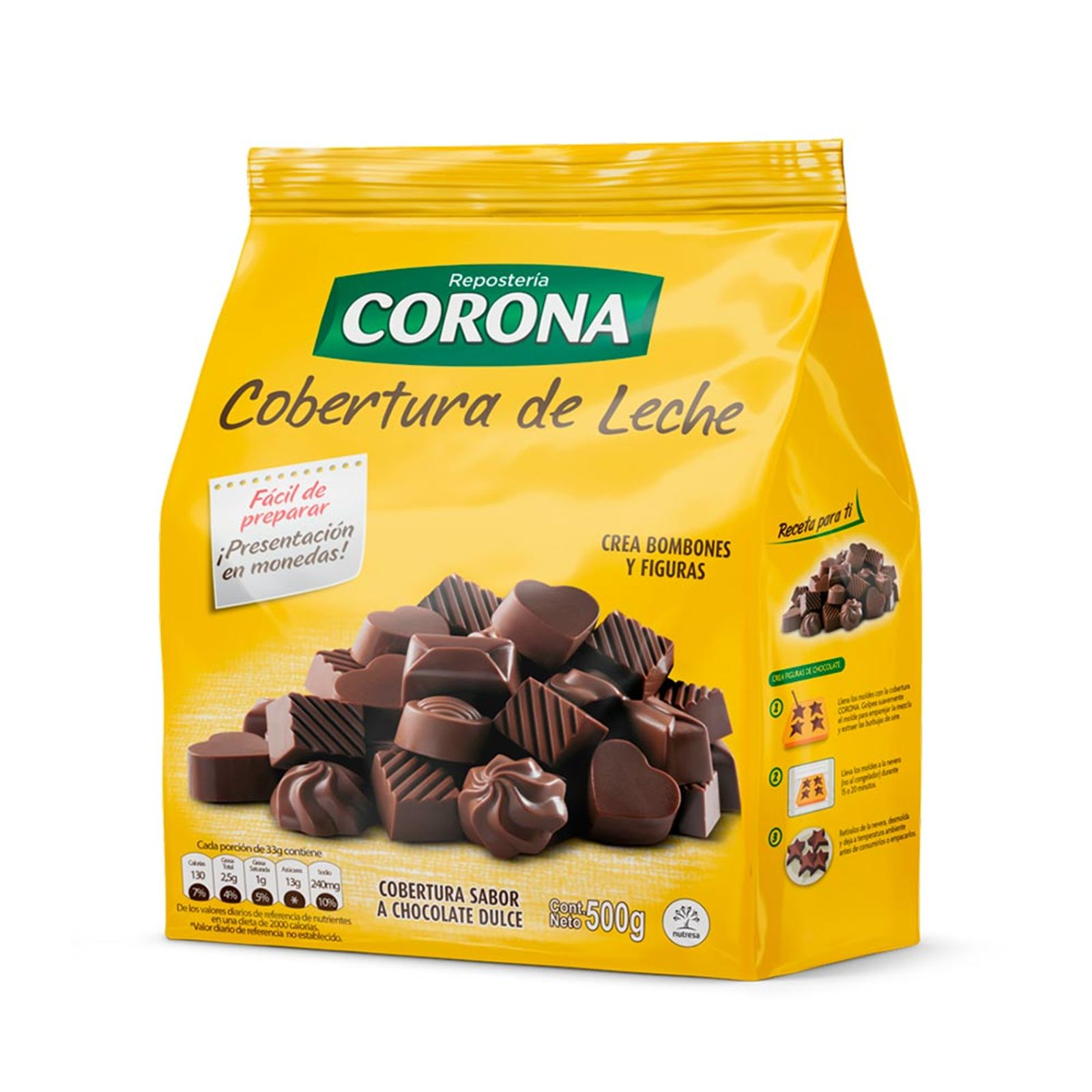 Corona Milk Chocolate Coating Sweet Cobertura para Reposteria Block - 500g