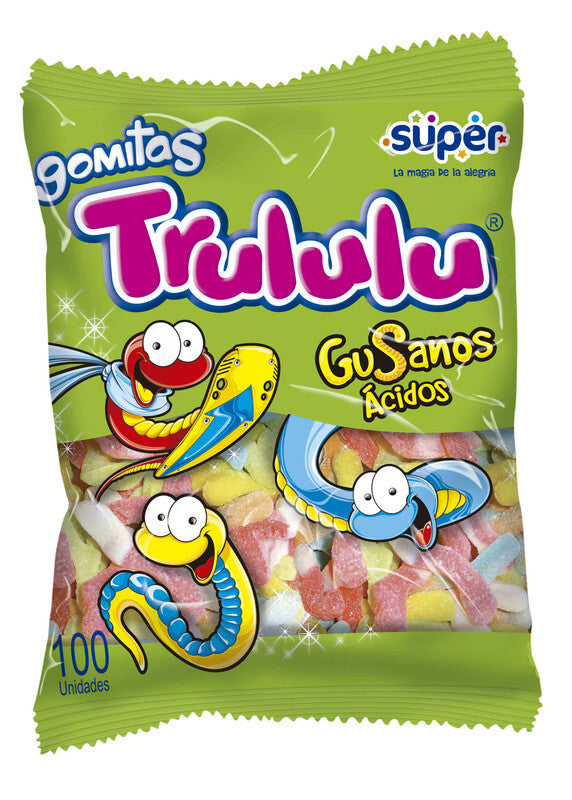 Trululu Fruity Gummy Acid Worms Gusanos Acidos Sour Candy Treats 100-Pack 320g