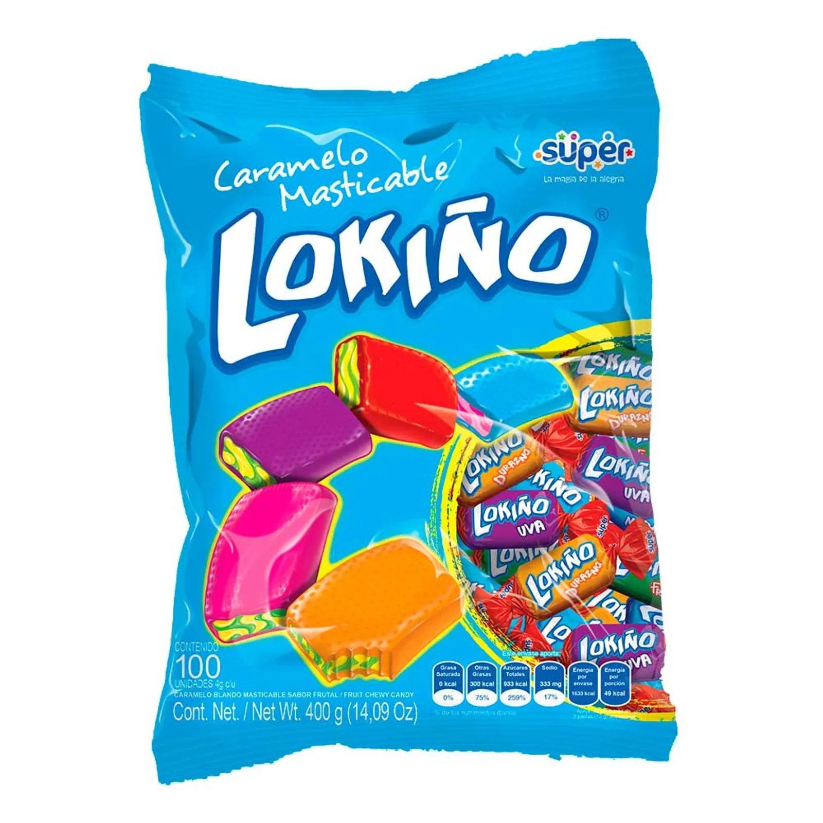 Lokiño Chewy Candy Fruity Flavors Assorted Soft Caramelos Sweets 100u - 400g