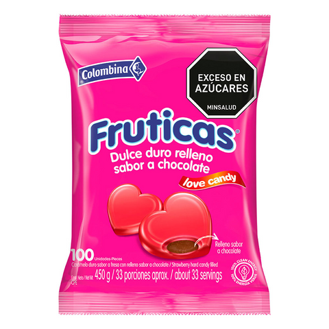 Fruticas Love Candy Hard Candy Filled with Chocolate Bombones Pack 100u 450g