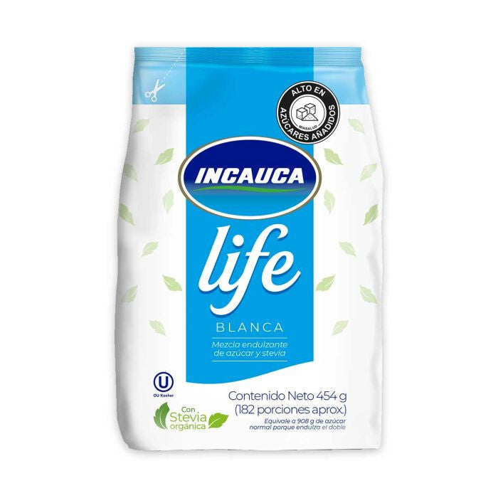 Incauca White Sugar with Organic Stevia Low Calorie Sweetener 2-Pack - 1 lb 450g