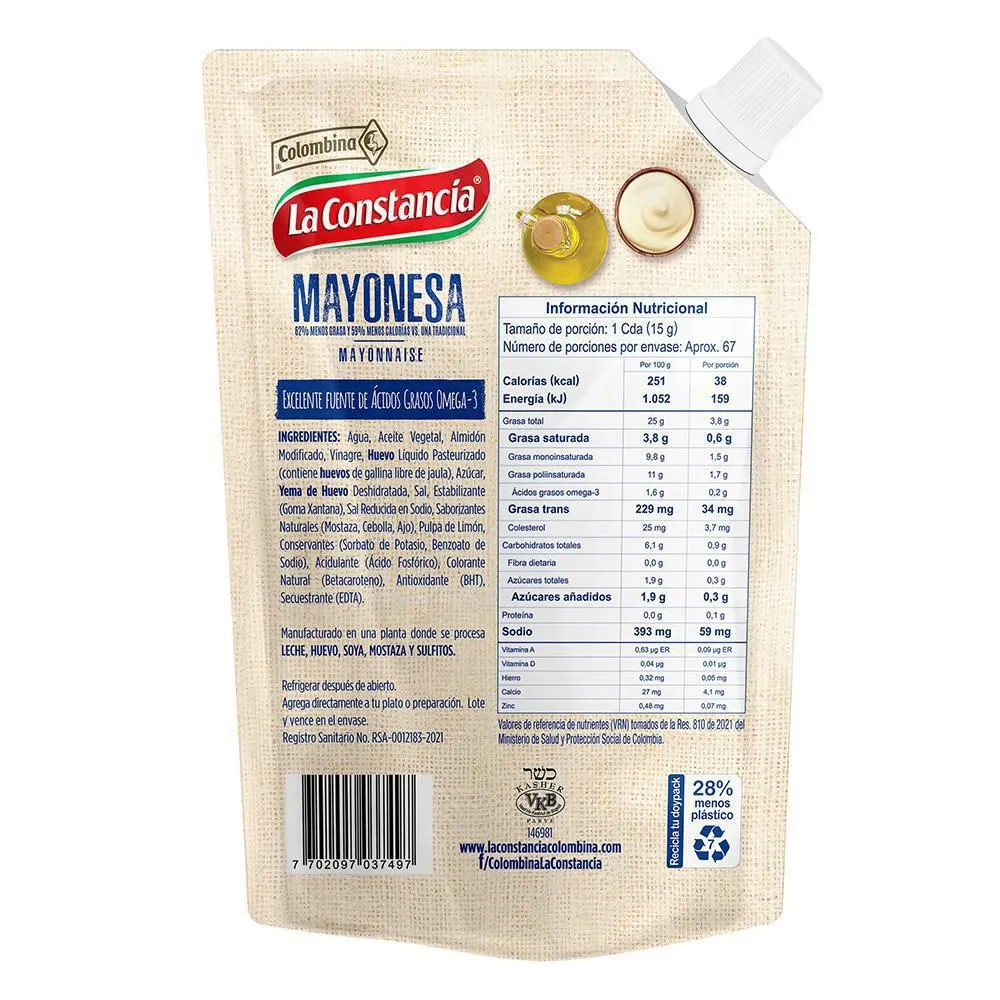 La Constancia Mayonnaise Mayonesa Doypack Creamy Traditional Dressing 1000g