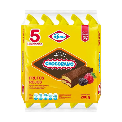 Chocoramo Bar Filled with Red Fruit Jam Barrita Frutos Rojos 5-Pack - 200g