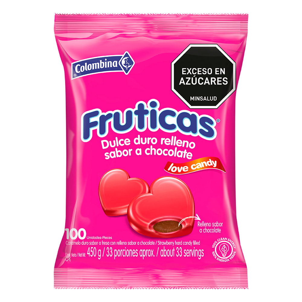Fruticas Love Candy Hard Candy Filled with Chocolate Bombones Pack 100u 450g