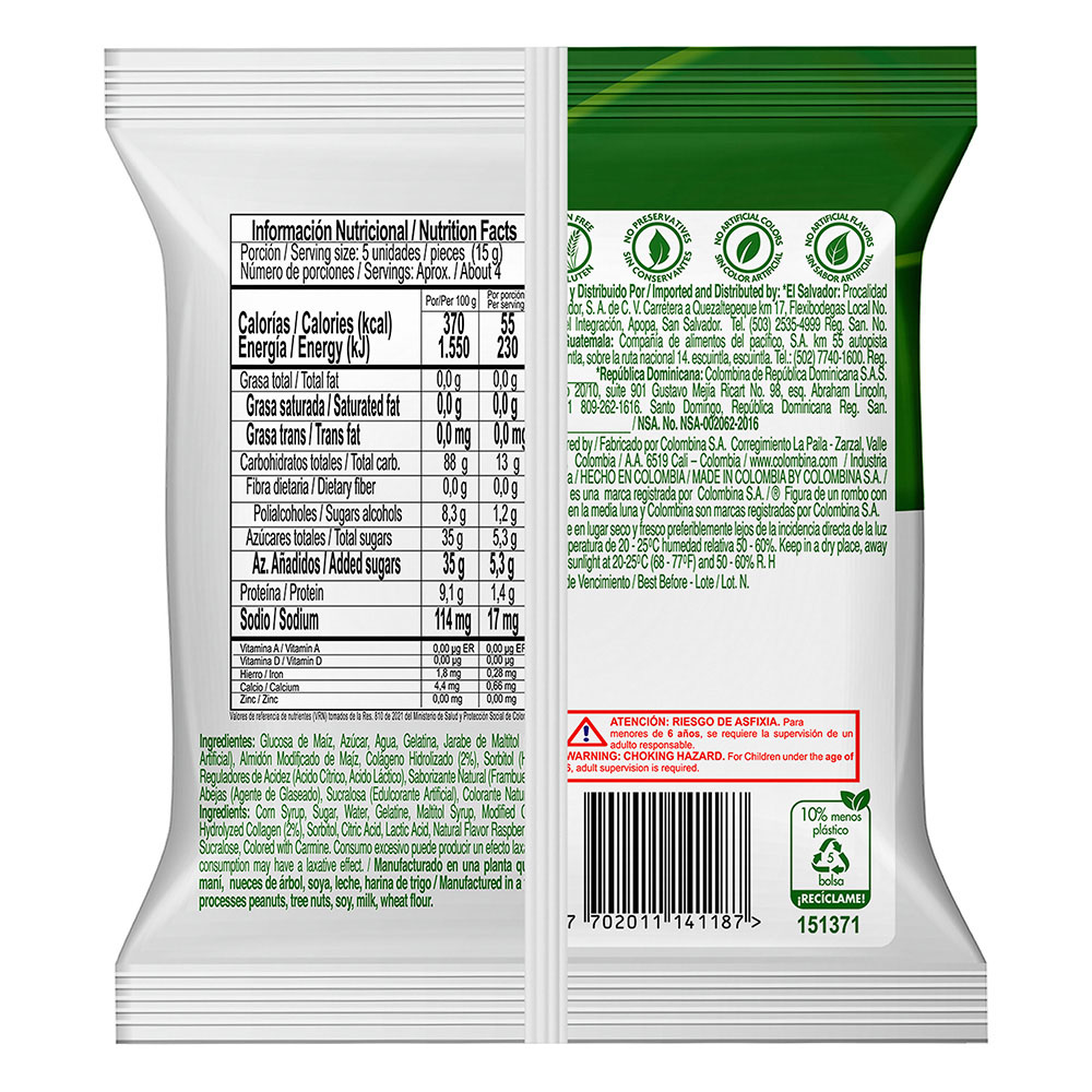 Colombina Gums 100% with Collagen Fruit Flavors Gomitas Healthy Pack - 63g